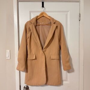 Womens Camel Single-Button Hooded Coat
